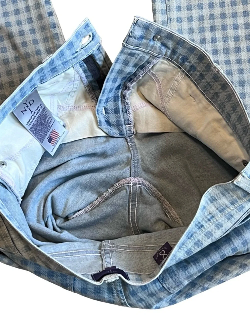 NYDJ Women’s Sz 8 Blue Gingham High Rise Karen Capri Denim Jeans Stretch - Picture 10 of 16